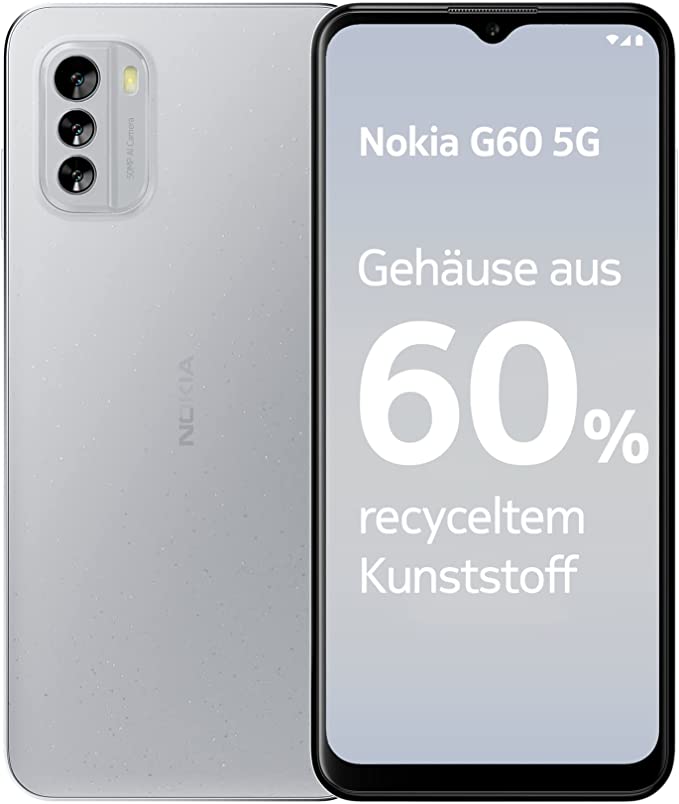 Nokia G60 5G Smartphone, 6.58 Inch HD+120Hz Display, 4GB RAM & 128GB Storage, Android12, 50MP AI Camera, Updates, Made from 60% Recycled Plastic, 2 Days Battery Life