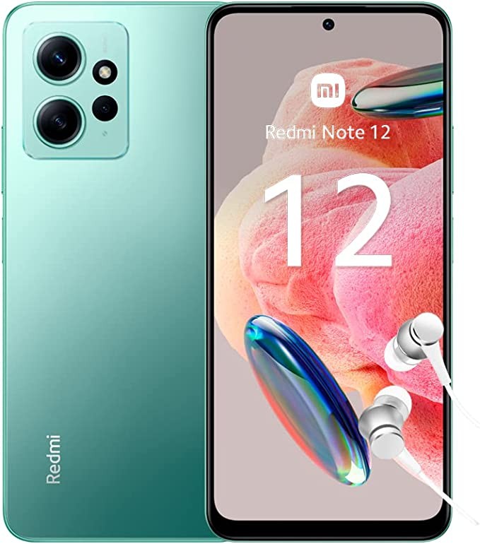 Xiaomi Redmi Note 12 Smartphone + Kopfhörer, 4+128GB, Handy ohne Vertrag, 6,67" FHD+ AMOLED DotDisplay, 5.000 mAh, 50MP Kamera, 33W Fast-Charging, Dual-SIM