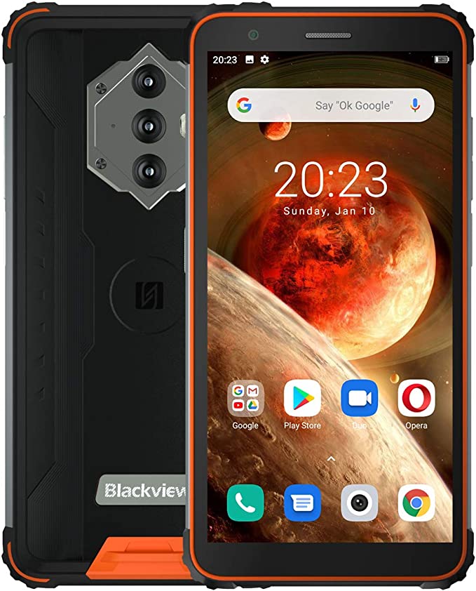 Blackview BV6600 Outdoor Smartphone without Contract, 8580 mAh Battery (Reverse Charging), 5.7 Inch HD + IP68 & IP69K Waterproof Shockproof Mobile Phone Android 10.0, Octa Core 4GB + 64GB, 16MP Camera