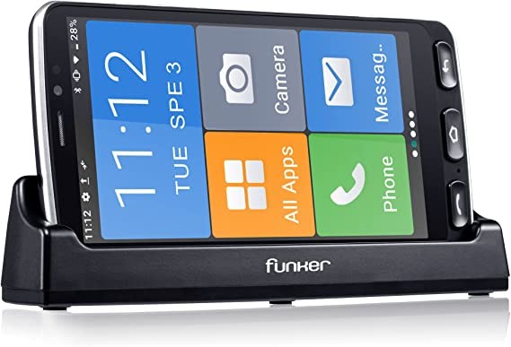 Funker E500i Easy SMART Smartphone 4G with Whatsapp for Seniors, SOS Button, Physical Buttons for Easier Operation, Charging Station, XXL Symbols, 5.5 Inch HD Display