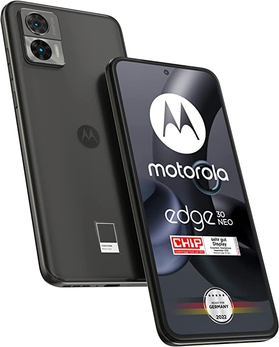 Motorola edge30 neo Smartphone (6.3 Inch FHD+ Display, 64 MP Camera, 8/128 GB, 4,020 mAh, Android 12), Black Onyx, Including Protective Cover and Car Adaptor