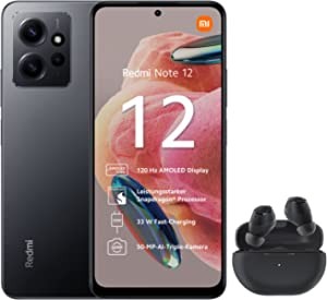 Xiaomi Redmi Note 12 4G Smartphone in Wireless Earbuds (6.67 Inches, AMOLED DotDisplay, 128GB, 4GB RAM, Dual SIM, 120 Hz, Full HD