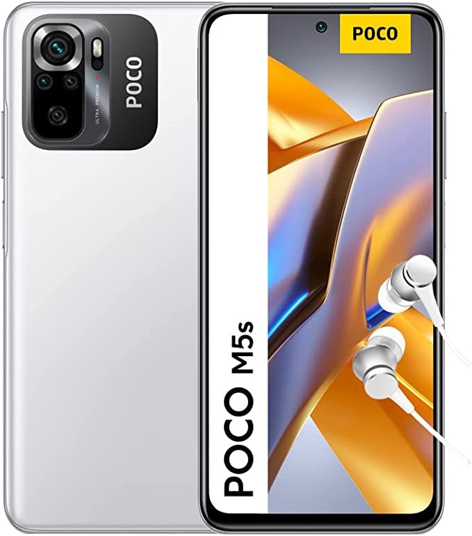 POCO M5s smartphone+headphones, 4+128GB mobile phone without a contract, 6.43” FHD+ AMOLED DotDisplay, MediaTek Helio G95, 64MP AI quad camera, 5000mAh