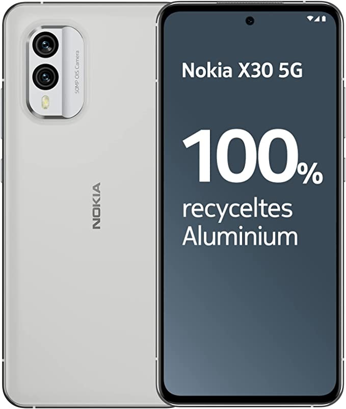 Nokia X30 5G 6.43 Inch Smartphone with AMOLED PureDisplay, FHD+, 6/128 GB, Gorilla Glass Victus, 50MP PureView OIS Camera, Ultra Fast Charging with 33 W - White 6 GB/128 GB